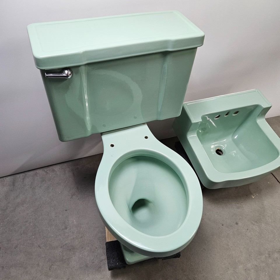 MCM Mint Green Toilet and Sink Bathroom Set Vintage Deco eBay