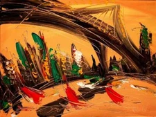 CITYSCAPE  SIGNED  Abstract Modern CANVAS Original Oil Painting W4EBFGTR