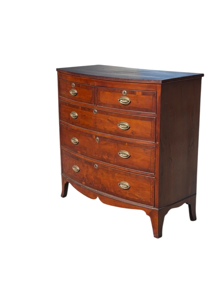 Cajonera antigua con incrustaciones de caoba Hepplewhite lazo frontal años 1800 Foto 3 de 4