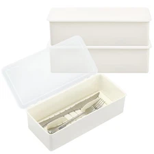 3Pcs Flatware Tray with Lid and Drainer, Plastic Silverware Storage Container...