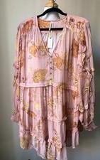Anthropologie Long Sleeves Sheer Tunic/Dress/XL  Raffled/Pink 