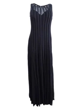 Betsy & Adam Women's Mesh & Satin Illusion Stripe Gown (12, Black)