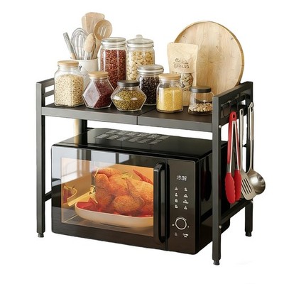 2 Tier Microwave Stand, Expandable Metal Kitchen Counter Organizer Shelf with...