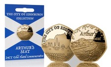 Arthurs Sitz 24ct Gold Gedenkmünze. EDINBURGH COL. Neu/Einzelhandel/Versiegelt