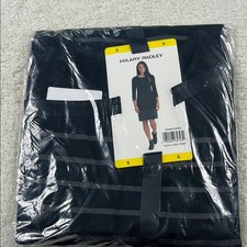 Hilary Radley Women's Charcoal Black Striped Midi Dress Size Small Stretch Knit