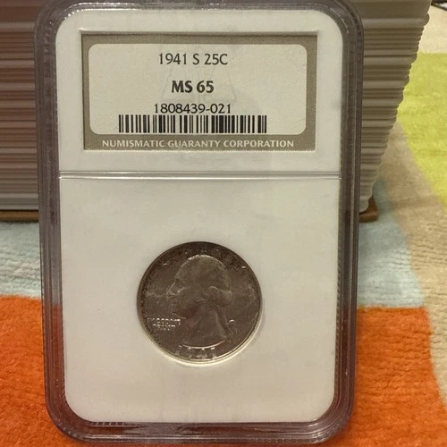 1941-S NGC MS65 WASHINGTON QUARTER GREAT LUSTER SILVER 25c MS 65