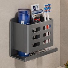 Grey Wall-Mounted Toothbrush Holder, Aluminum Material Shower Shaver Storage ...