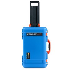 Electric Blue Orange Pelican 1535 Air case. No Foam / empty. With wheels.