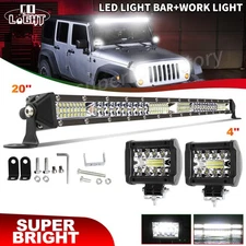 20" inch LED Light Bar Flood Spot Combo For Jeep Offroad + 4" LED Pod Work Light