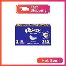 Kleenex Ultra Soft Facial Tissues, 3 Flat Boxes, 120 Tissues per Box, 3-Ply 360