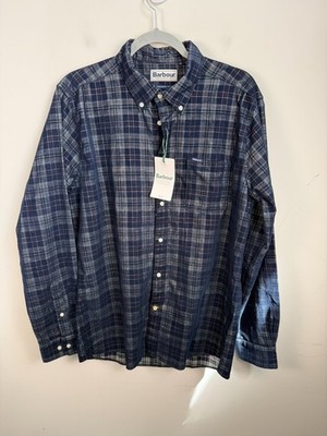 NWT Barbour Corduroy Shirt Medium Blue Men's Southfield Tailored Plaid Check