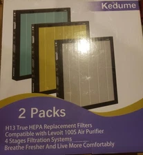 Kedume 2 Packs H13 True HEPA Replacement Filters Compatible With Levoit 100s 