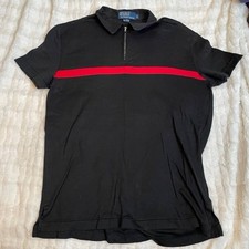 POLO BY RALPH LAUREN 1/4 Zip Collared Polo Stripe Red Black Top Medium M 90s