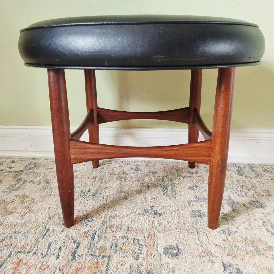 Vintage G Plan Danish Design Black Stool Kofod Larsen Teak Dressing Table Seat - Image 4 of 4