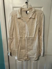 DIVIDED by H&M Women's Long Sleeve Tan Beige Button Down Blouse, Size 6