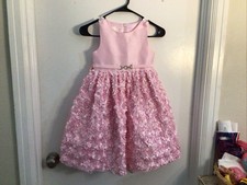 American Princess 6X Beautiful Pink Girls Dress Raised Flowers Around Skirt,READ