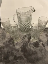 Vintage Anchor Hocking Wexford Lemonade Set : Water Pitcher And 4 Tall 6”Glasses