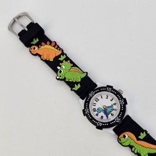 Kids Children Animals Watch 28MM White Dial Black Plastic Bands New Battery