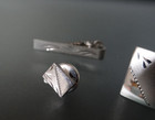 vintage stamped Sterling Silver etched Cufflinks Tie Clasp Pin Clip 10g total wt — photo 5