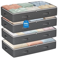 90L Under Bed Storage Containers, 4 Pack Closet Organizers Grey