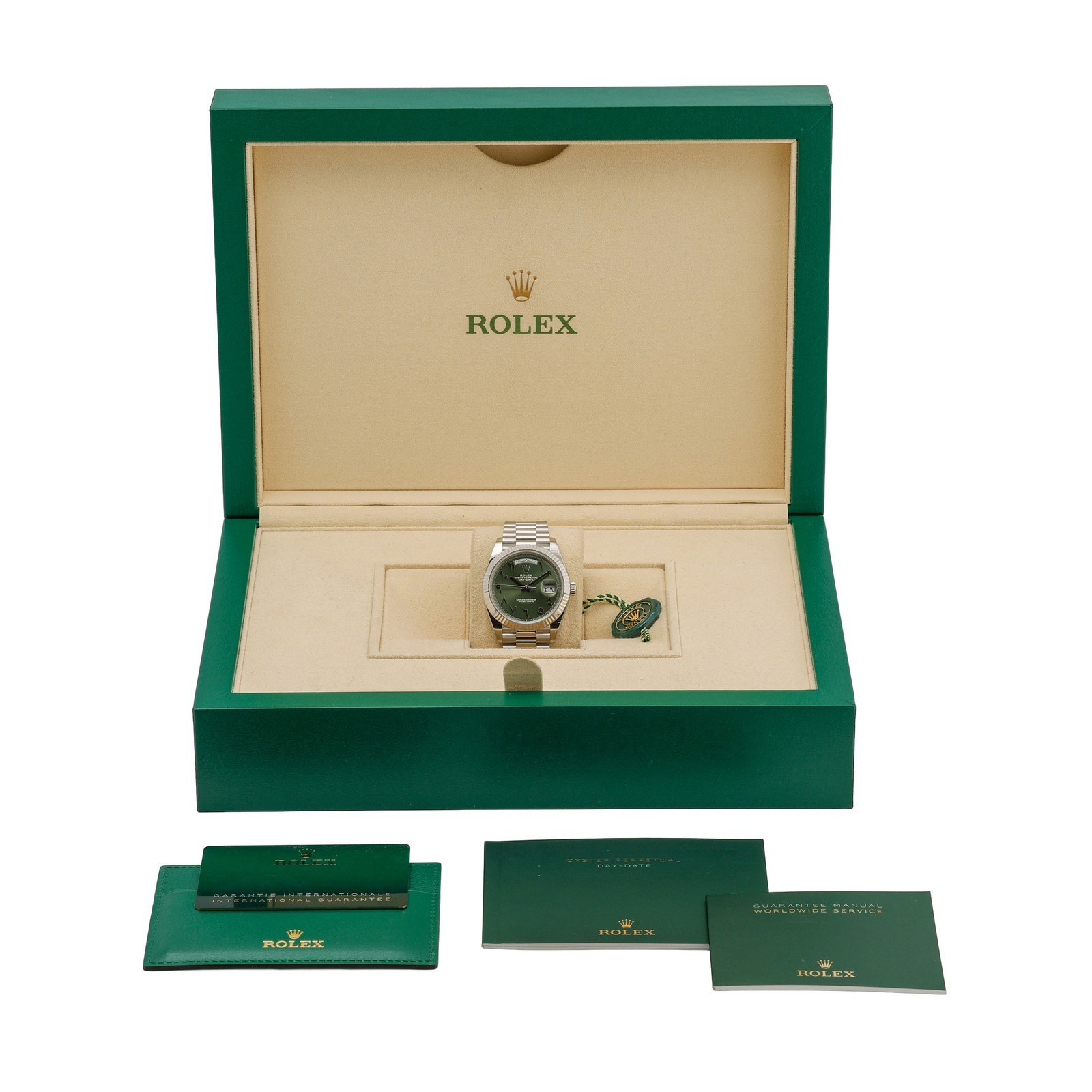 Rolex Day-Date 40 228236 with 40mm Platinum case and Green dial. Excellent co... image 10