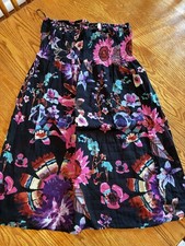 Colorful Tie-Dye Floral Sleeveless Tropical Midi Summer Beach Dress Medium