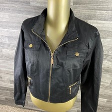 CHARLOTTE RUSSE Full Zip Pockets Black Cropped Lined Jacket Women's Size Small