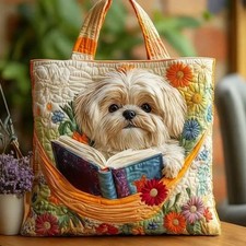 Women Cute Dog Print Tote Bag Large Floral Shoulder Bag Book Shopping Bag