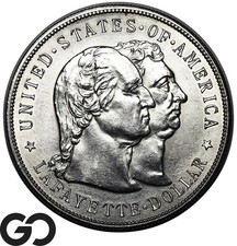 1900 Lafayette Commemorative Silver Dollar, Sharp Blast White Gem BU++ Key Date!