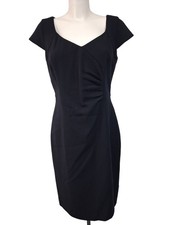 Hobbs Sheath Dress Women's Size 12 Dark Navy Wool Cap Sleeve V-Neck Evening