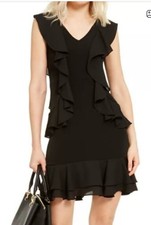 Michael Kors Black Cascading Ruffles Black Cocktail Dress Size Medium NWT!