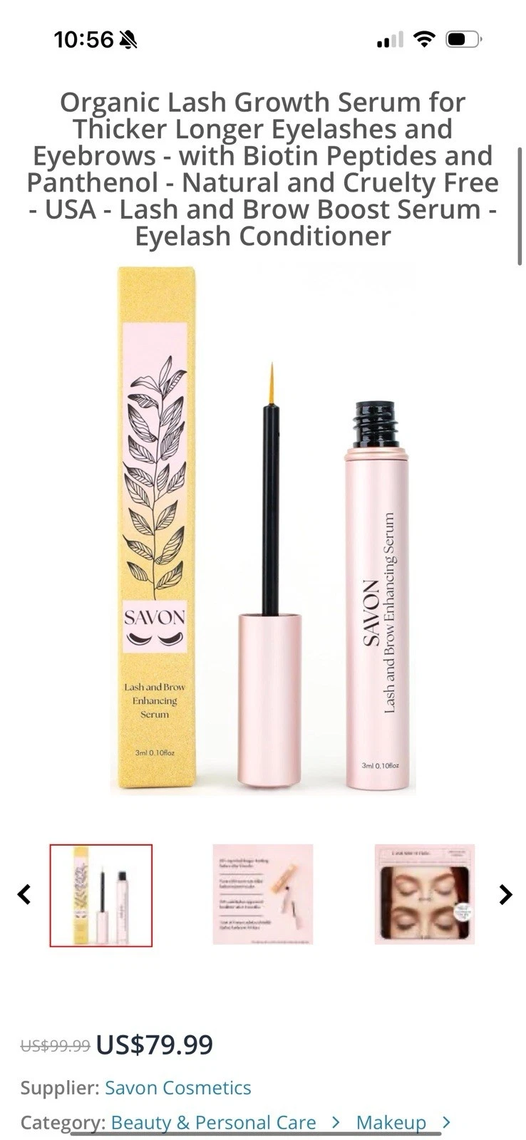 NEW Savon Organic Lash & Brow Growth Serum Biotin Peptides Eyelash Conditioner
