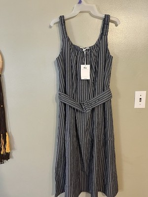 Free Assembly Womens Navy Striped Pockets Cotton Belted Dress Resort 4/6  NWT | eBay