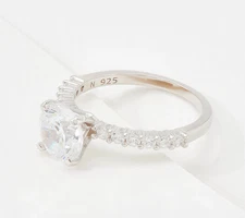 Diamonique Sterling Silver 100-Facet Round CZ Bridal Ring, Size 10