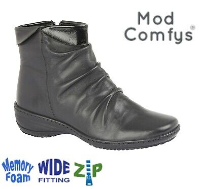 MOD COMFYS LADIES Black Leather Wide 