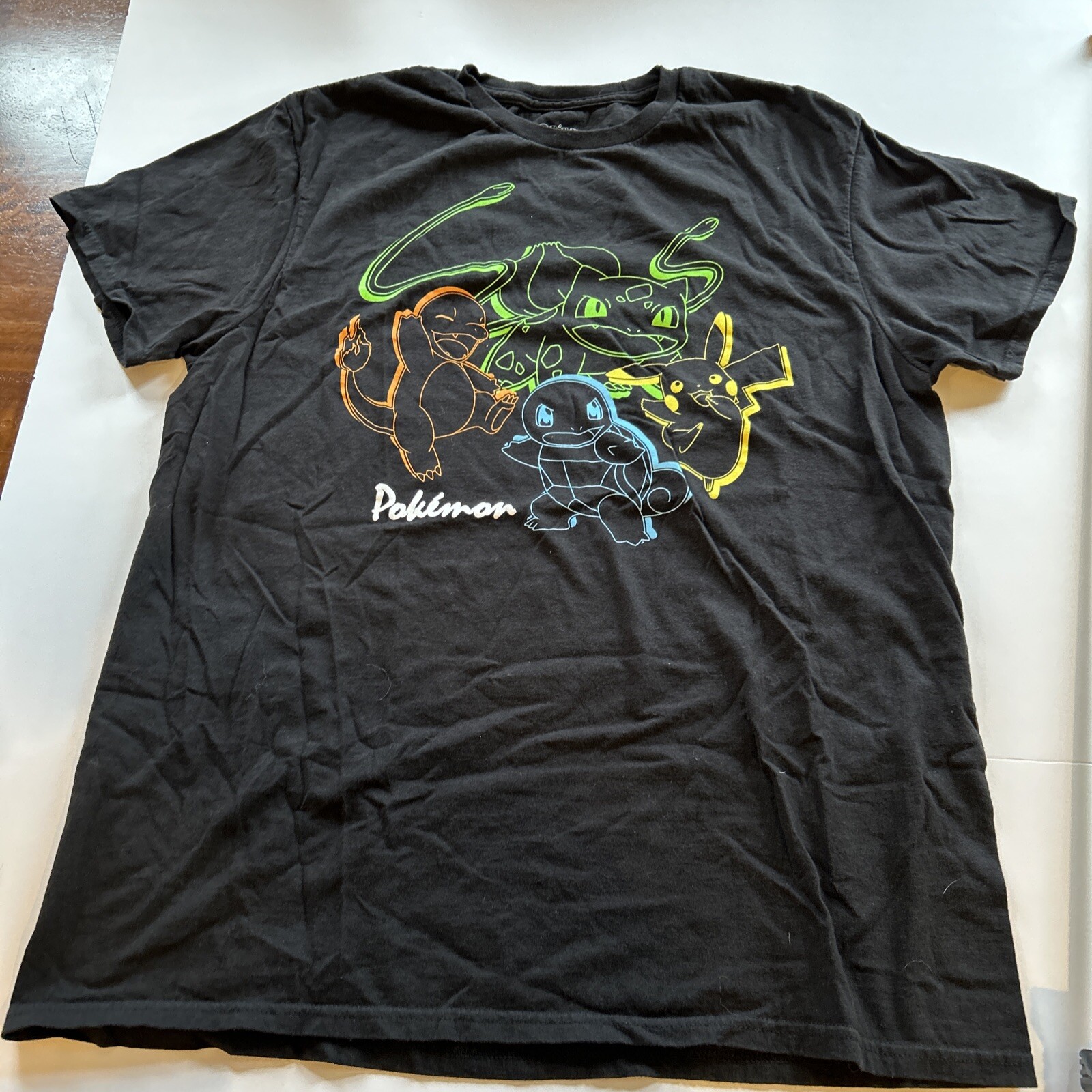 Pokémon Group outline Black Shirt Size Large pikachu bulbasaur squirtle