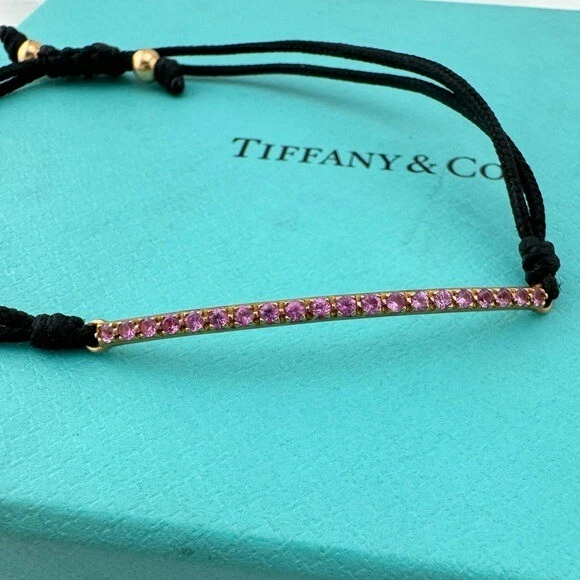 RARE Tiffany & Co. 18k Pink Sapphire Metro Bar Bracelet in Rose Gold - Image 3 of 4