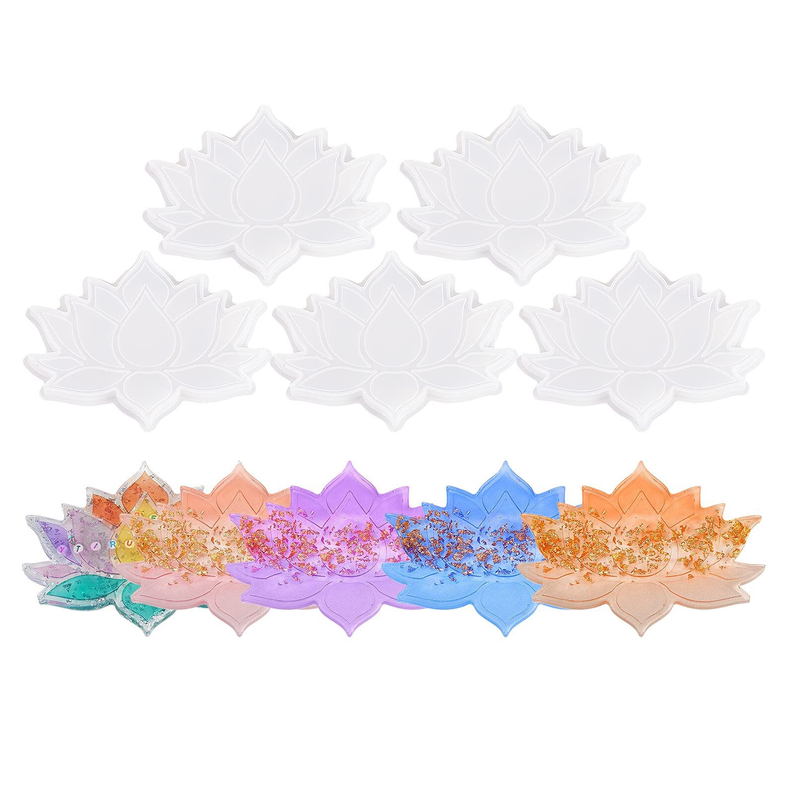5 Pcs Lotus Flower Coaster Silicone Molds Resin Casting Molds UV Resin & Epox...