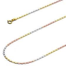 Wellingsale 14k Tri Color Gold Solid 1.5mm Mariner Chain Necklace