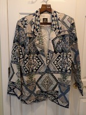 Vintage San Moire Blazer - Women's L - Blue/Green/Cream - Made in USA