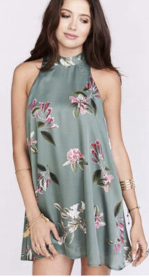 Show me your mumu V-right back halter mini dress In Laura Flora NWOT Sz XSmall