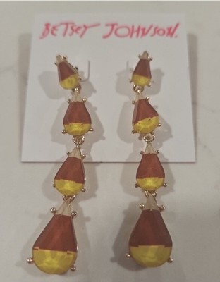 BETSEY JOHNSON Halloween Holiday Linear Dangle Drop Candy Corn Earrings NWT