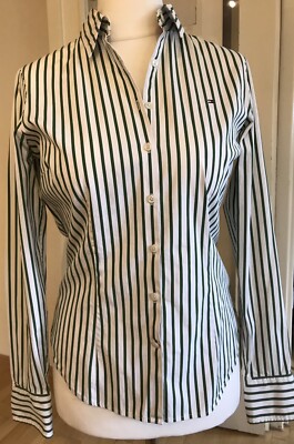 Tommy Hilfiger beautiful blouse size 8/36-38 green white striped light blue