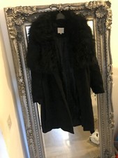 Womens Threadbare Black Coat With Large Faux Fur Detachable Collar Size Uk 12