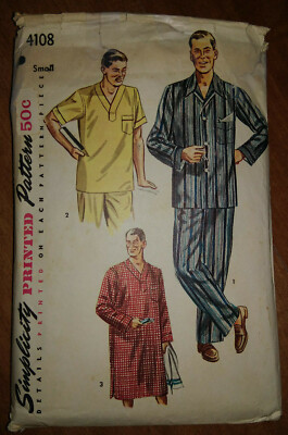 Vtg Simplicity Sewing Pattern 4108 Men's Size Small 2-Piece Pajamas & Nightshirt