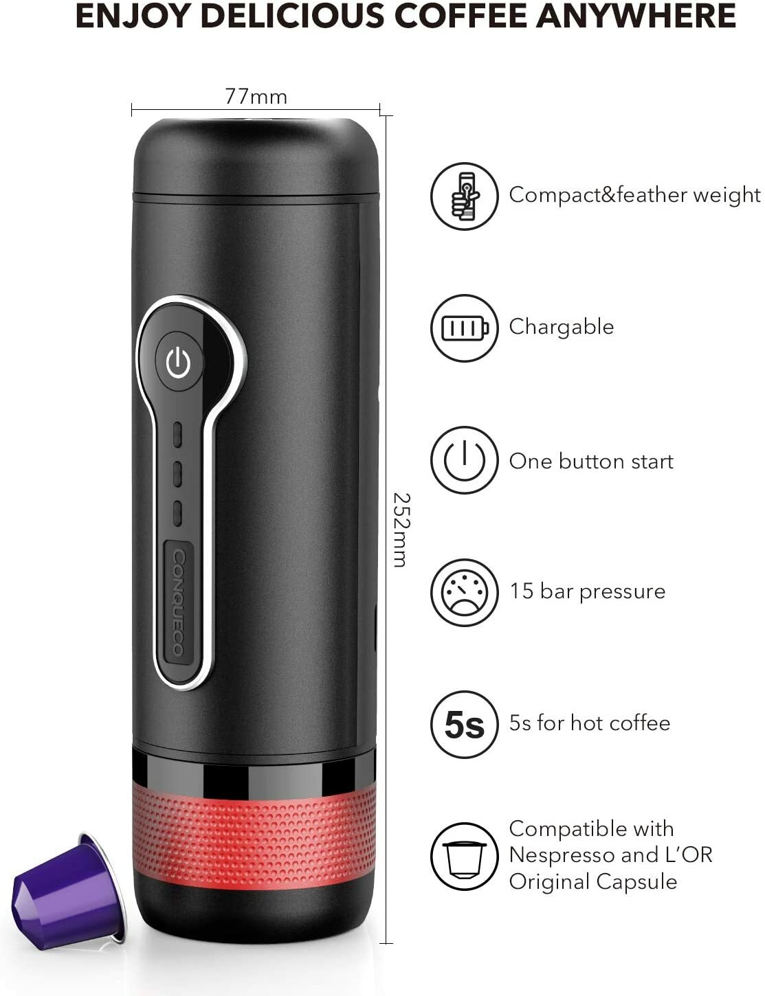 CONQUECO Portable Espresso Maker Travel 
