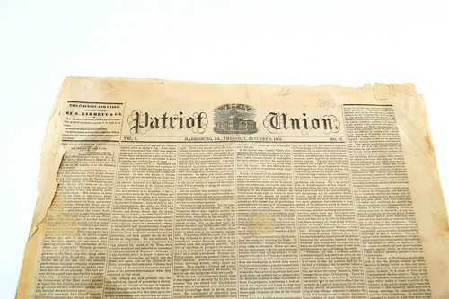 1862 PATRIOT UNION (PA) Newspaper from January 2nd ~ Civil War era ANTIQUE ORIG!