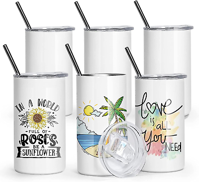 6 Pack 12OZ Sublimation White Blank Straight Tumblers for Kids,Stainless  Steel D