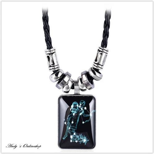 Sternzeichen Leder Halskette mit Anhänger Kette 12 Sternzeichen Geschenk Unisex - Bild 7 von 21