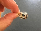 10K YELLOW GOLD VINTAGE PENDANT BLUE SAPPHIRE AND DIAMONDS ACCENTS 2.6 GRAMS